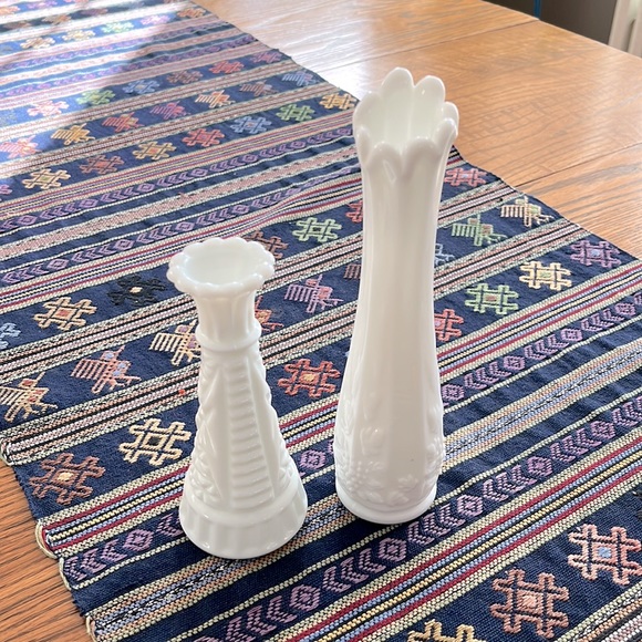 Vintage Accents 2 Vintage Retro Milk Glass Vases Grape Leaves Geometric Farmhouse